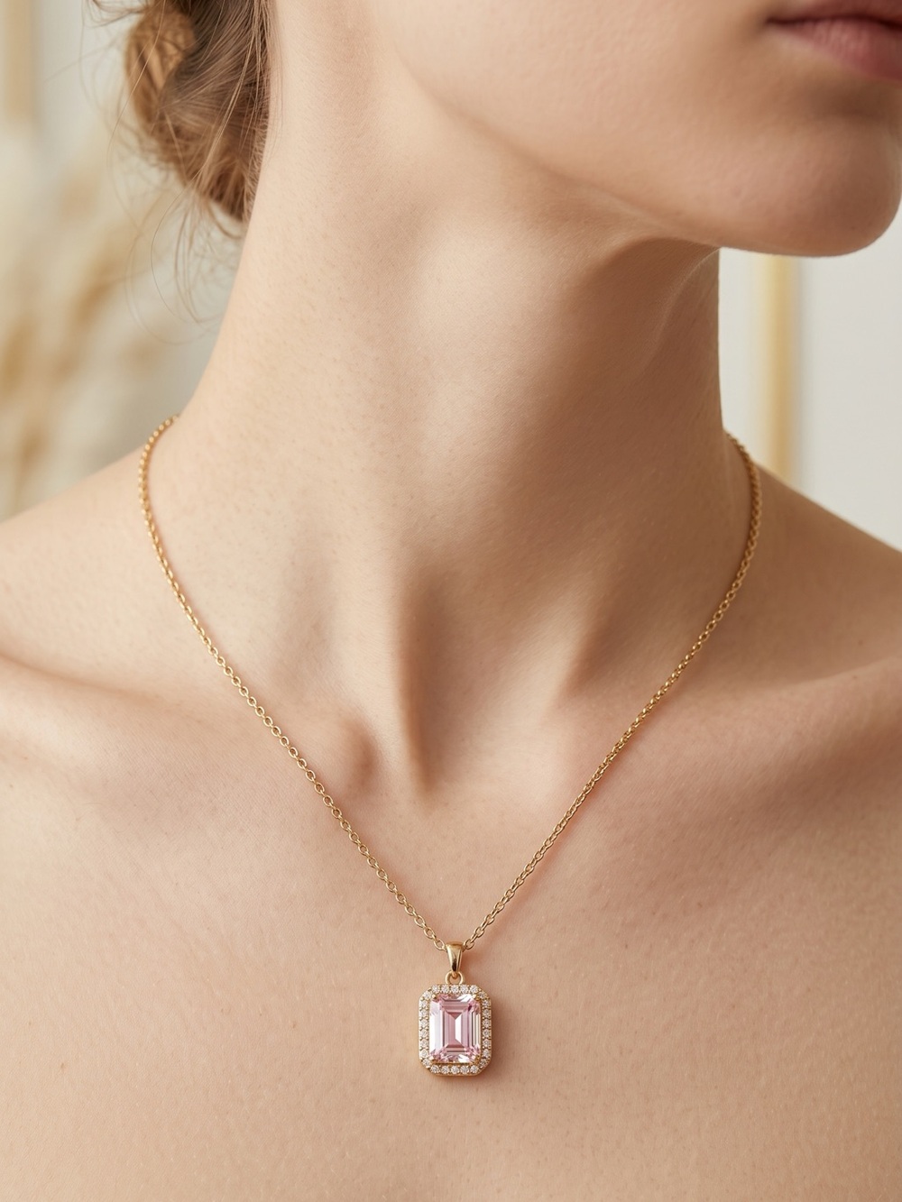 Forever 21 Gold Chain Necklace with Pink Gemstone Pendant
